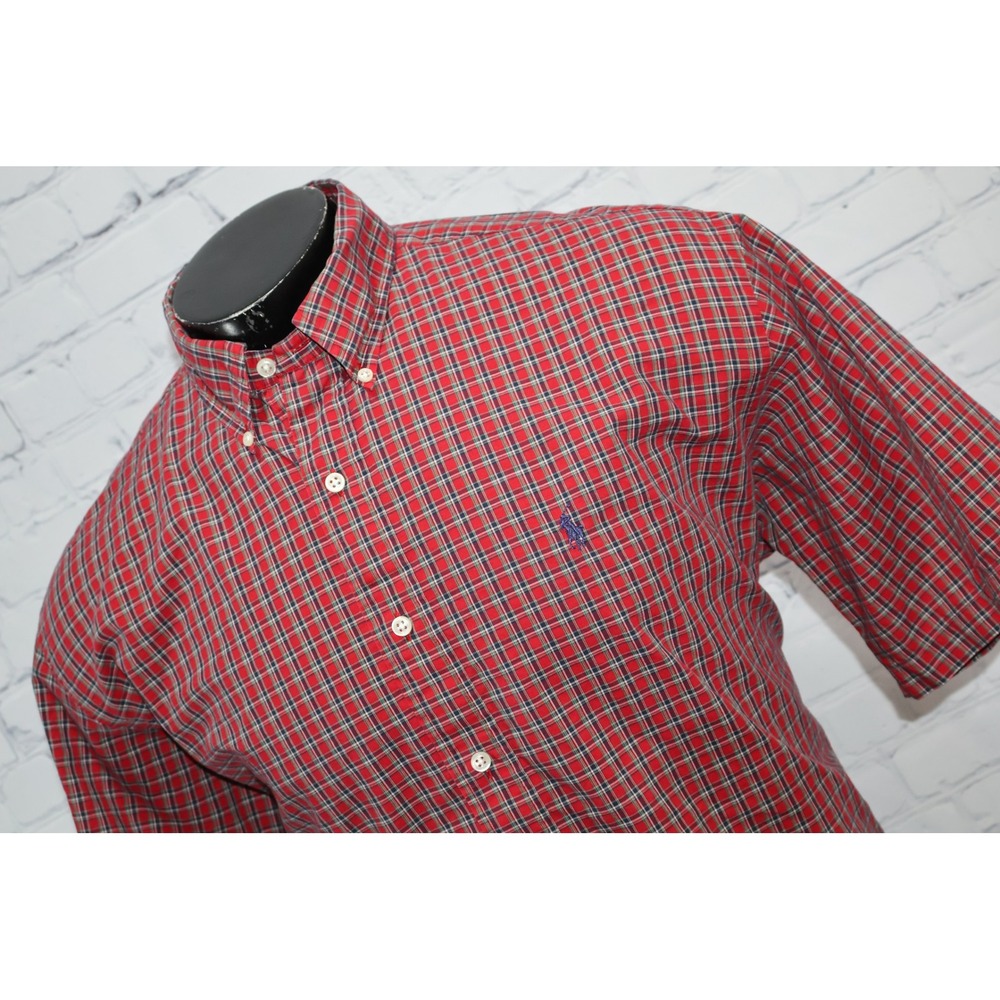 Polo Ralph Lauren Button Down Shirt Mens Large Red Plaid Blake Cotton